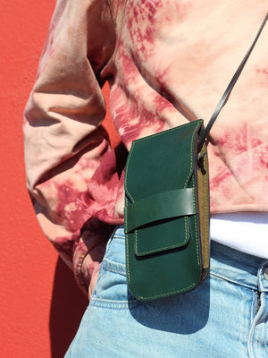 NUVO Handmade Leather Smartphone Case Deep Green | Crossbody Design from Barcelona